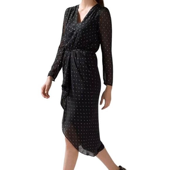 NWT White House Black Market Black & Silver Metallic Clip Midi Dress - 0 Petite - Picture 1 of 12
